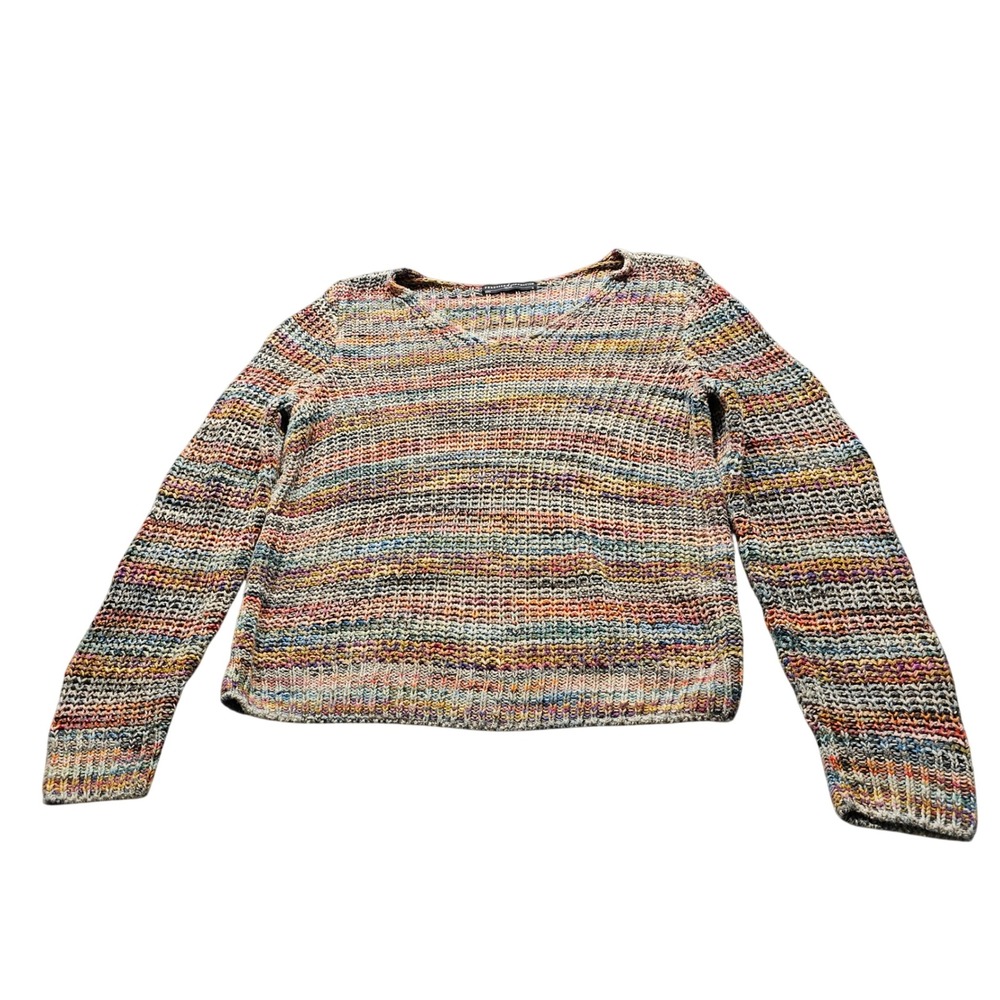 Peruvian Connection Multi Color Space Dye Knit Sweater Womens M Scoop Neck Peru